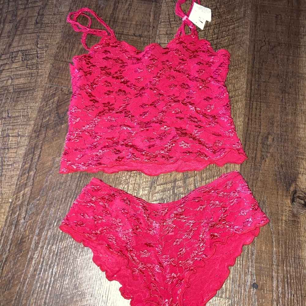 New Red lace sexy nightie cami & panties m